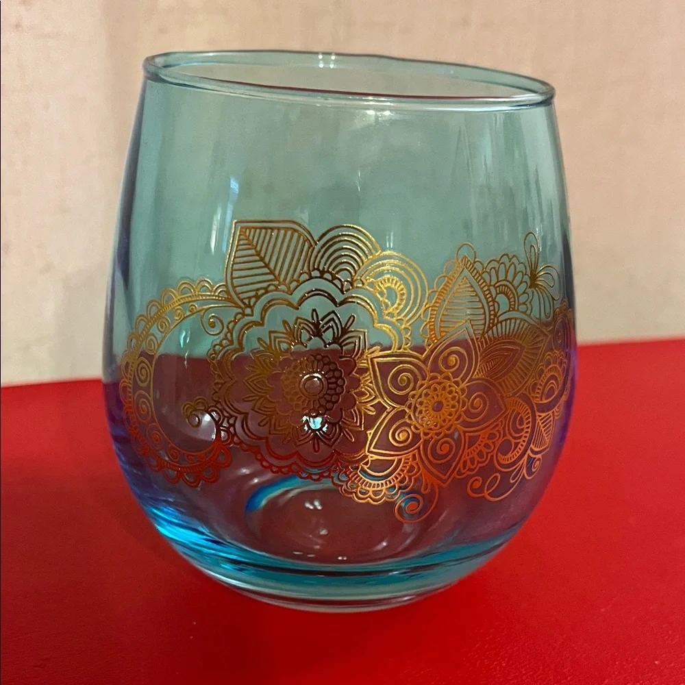 Elegant Blue and Gold Decorative Glass